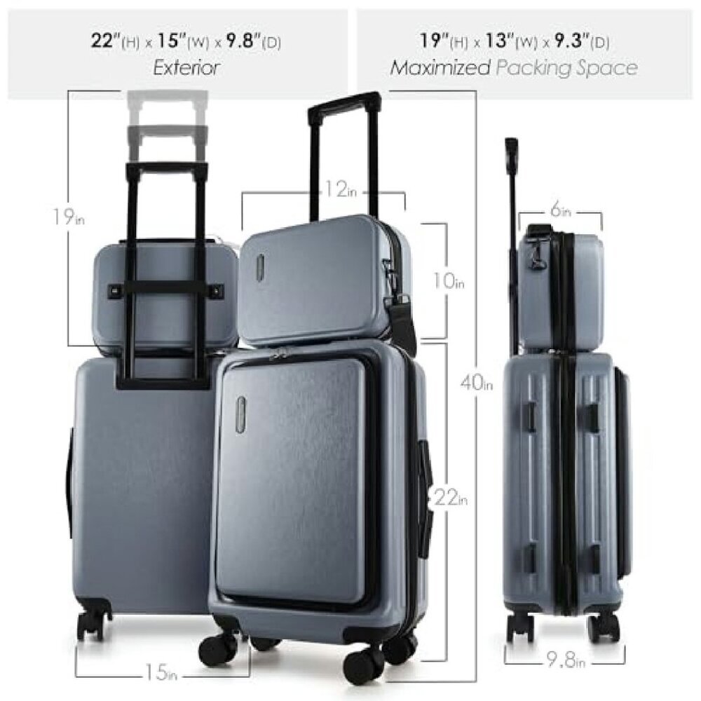 20" Hard Shell Carry-On Luggage with Spinner Wheels & Cosmetic Case - Picture 5 of 7